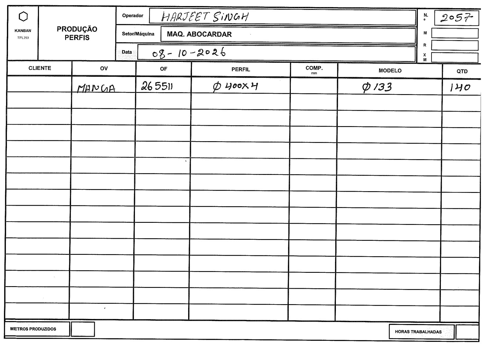 Foto da folha kanban