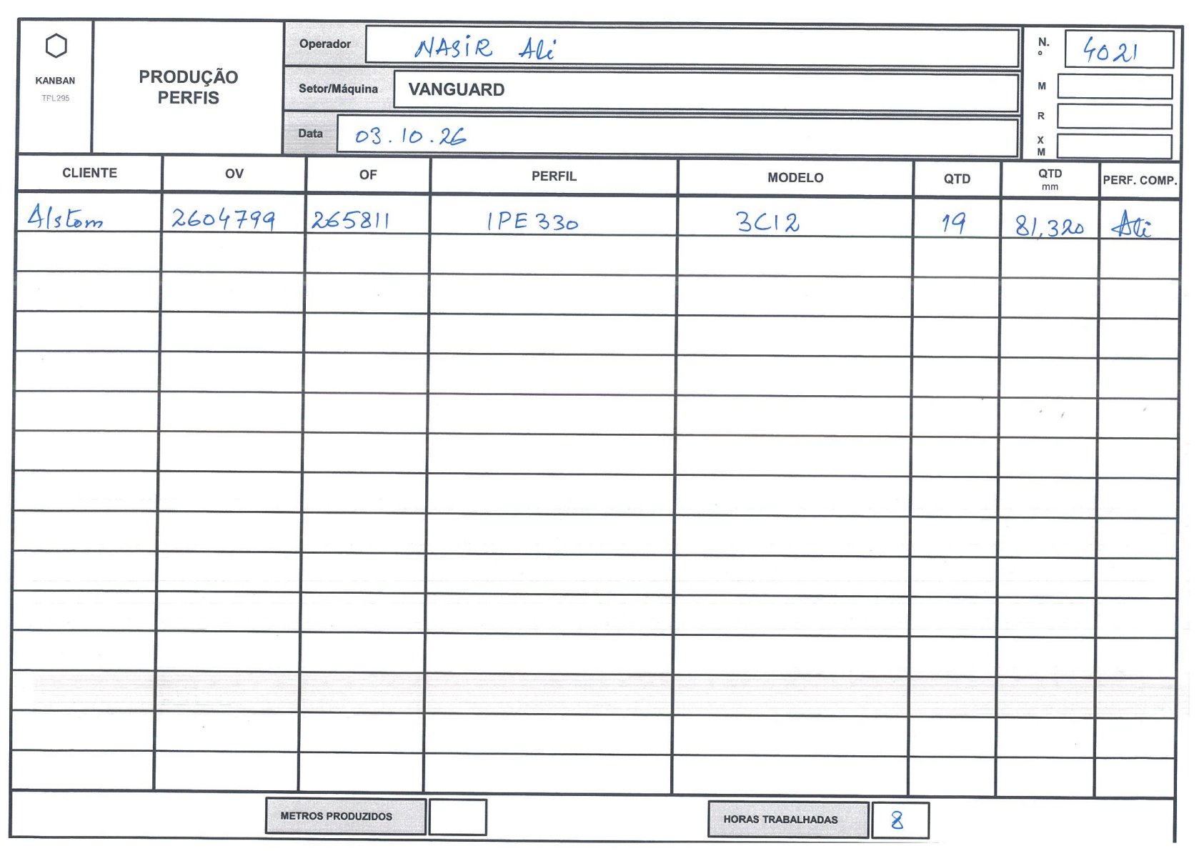 Foto da folha kanban